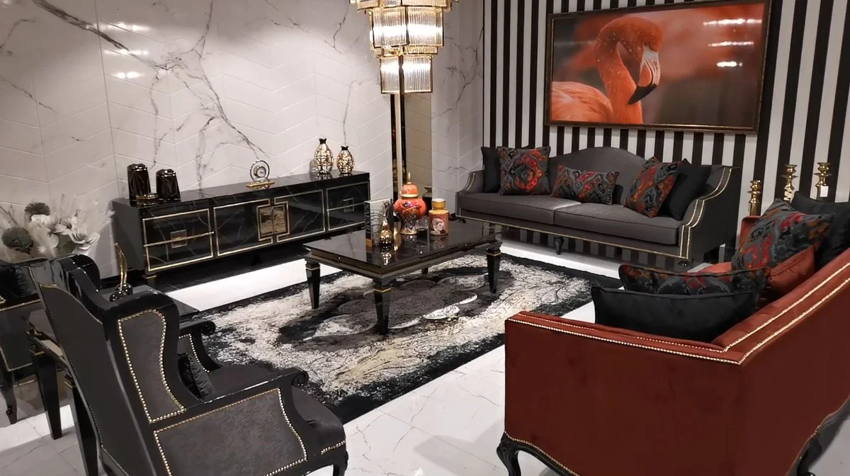 Luxury baroque sofa gray / black / gold - magnificent living room sofa in baroque style - baroque living room furniture