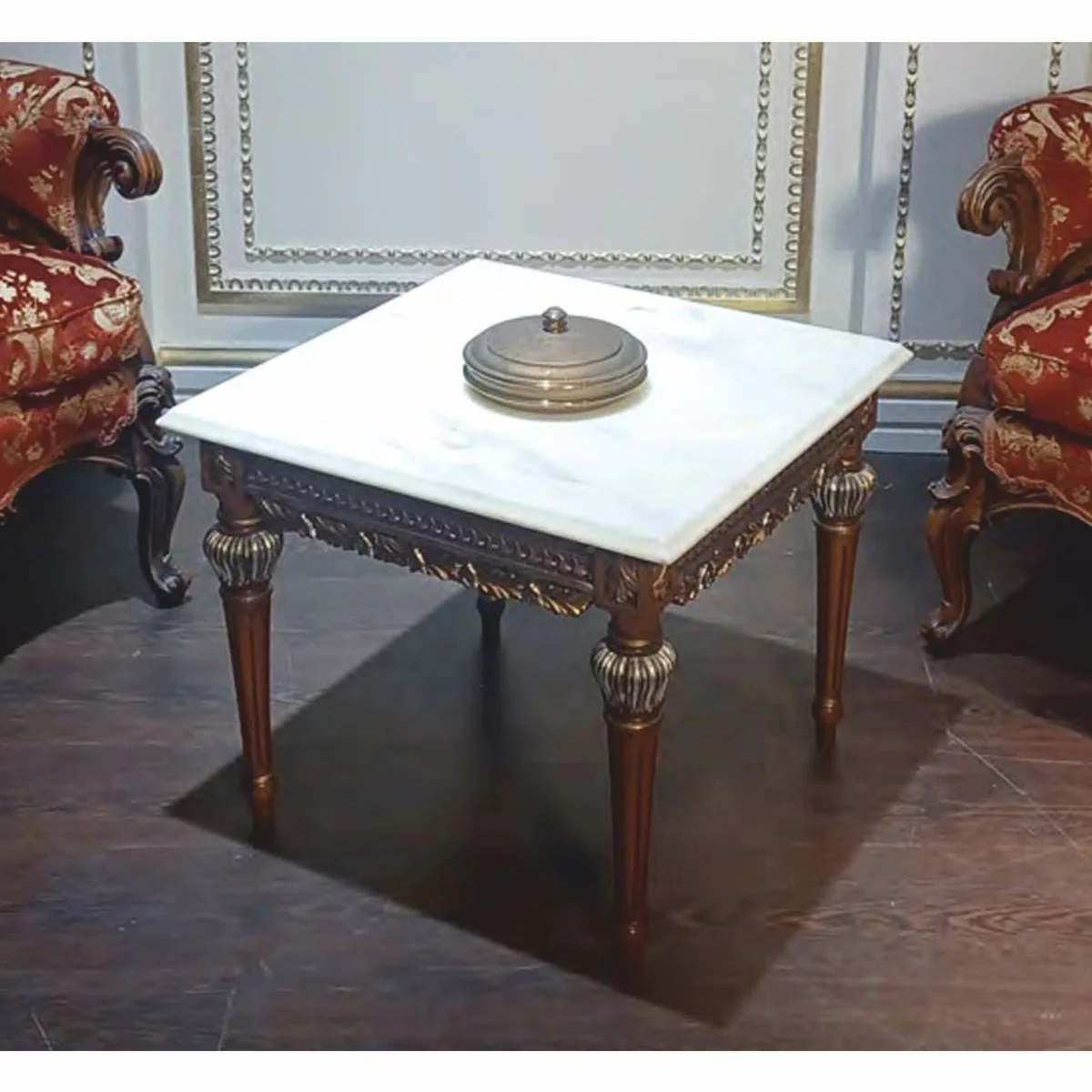 Luxury Baroque side table with marble top brown / gold / white - Made in Italy