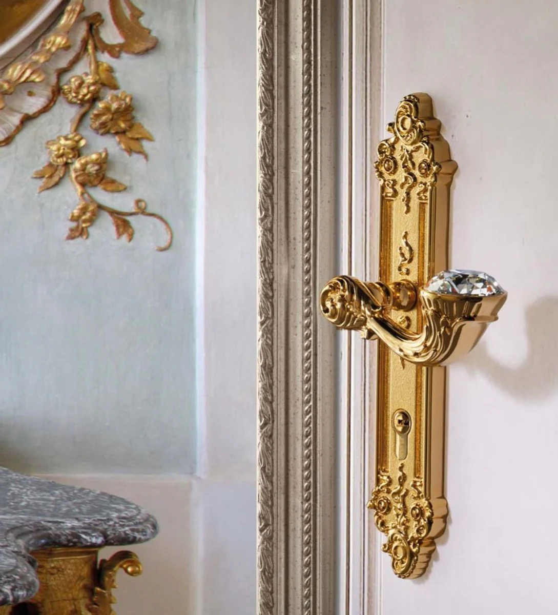 Luxury Art Nouveau door handle with plate and Swarovski crystal glass gold 15.5 x H. 33.5 cm - Hotel Accessories W!