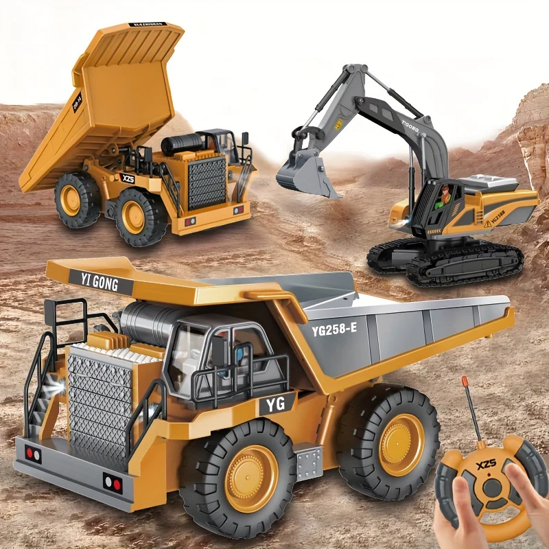 Ferngesteuertes Baufahrzeug-Modell-Spielzeugauto-Set – Legierungsbagger, Bulldozer, Muldenkipper und mehr – perfekte Eltern-Kind-Outdoor-Aktivität und Geschenk!