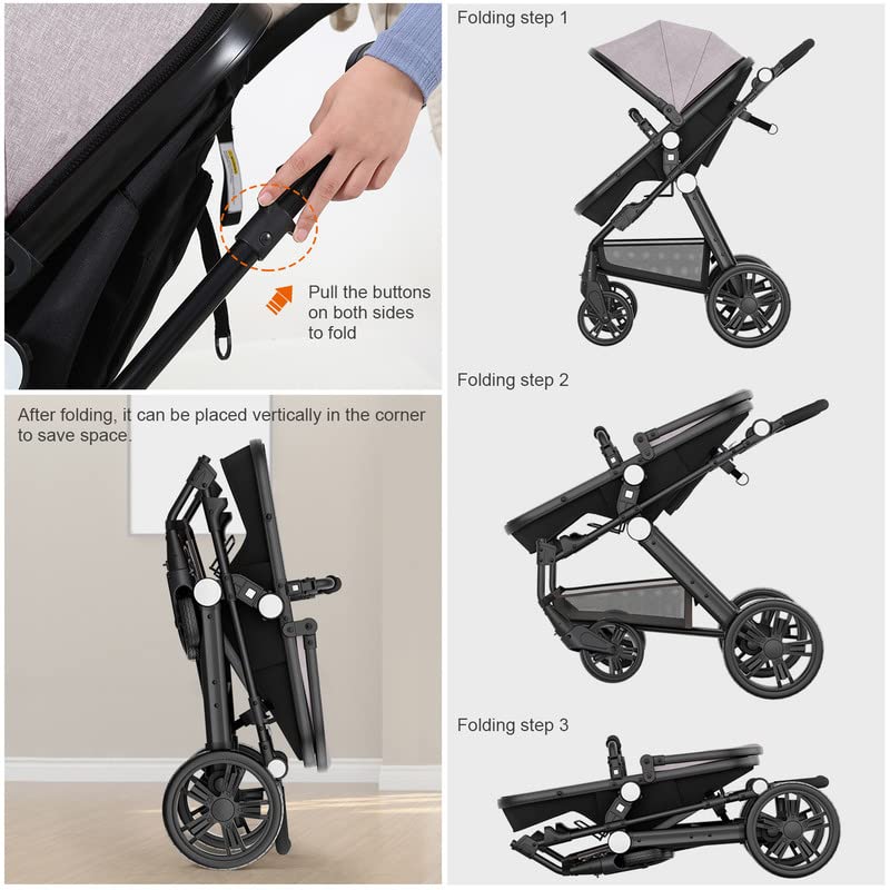 Kinderwagen für Neugeborene, wendbarer Stubenwagen für Kleinkinder, zum luxuriösen Vista-Sitz für Kleinkinder für Jungen und Mädchen, kompakter Einzel-All-Terrain-Kinderwagen, Kinderwagen-Abdeckung, Getränkehalter, Netz …