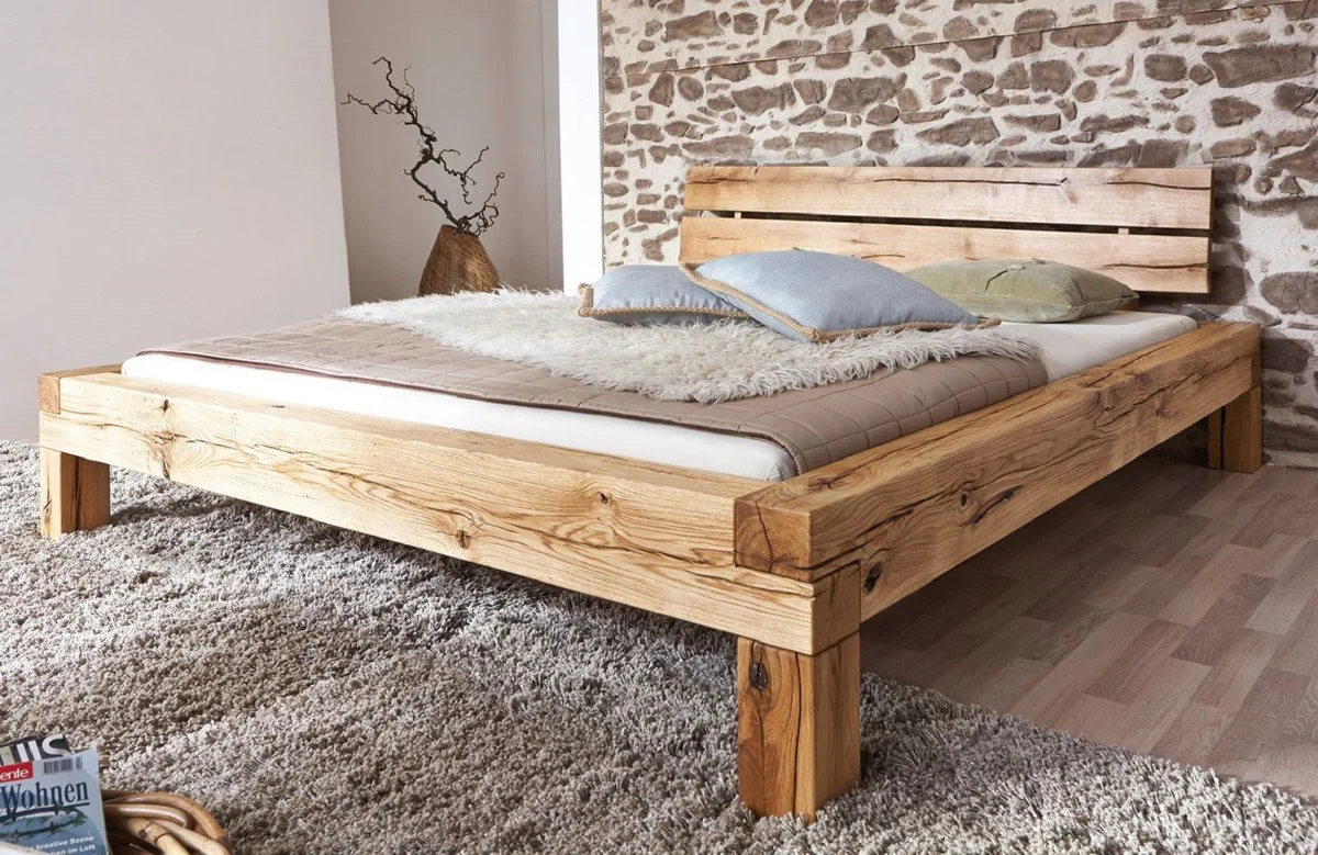 Luxury double bed natural colors - Various sizes - Solid wood bed with headboard and mattress - Bedroom furniture - Hotel furniture - Luxury furniture - Luxury furnishings