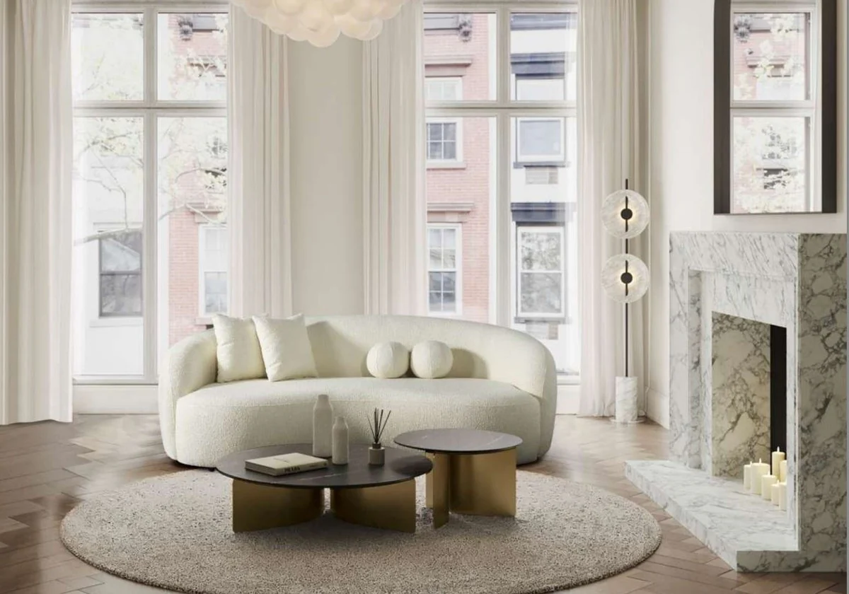 Luxury sofa ivory 250 x 120 x H. 76 cm - Curved living room sofa - Hotel sofa - Living room furniture - Hotel furniture - Luxury furniture - Luxury furnishings - Living room furnishings