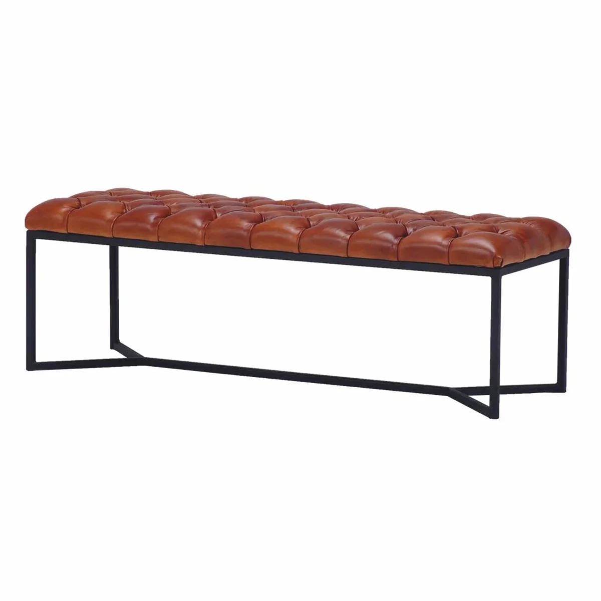 Luxury Chesterfield genuine leather bench brown / black 180 cm - genuine leather furniture
