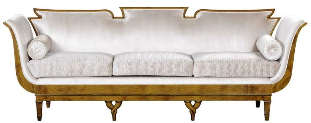 Luxury Art Nouveau 3-seater sofa white / light brown - elegant handmade living room sofa - Baroque & Art Nouveau living room furniture