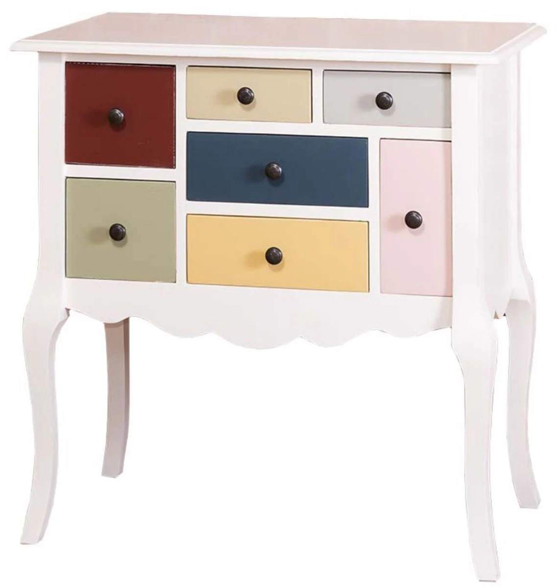 Designer chest of drawers with 7 drawers white / multicolored 80 x 48 x H. 82 cm - country house style furniture