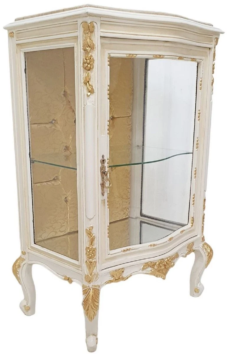Baroque display cabinet white / cream / gold - handmade solid wood display cabinet with glittering stones and marble top - living room furniture in baroque style - baroque furniture