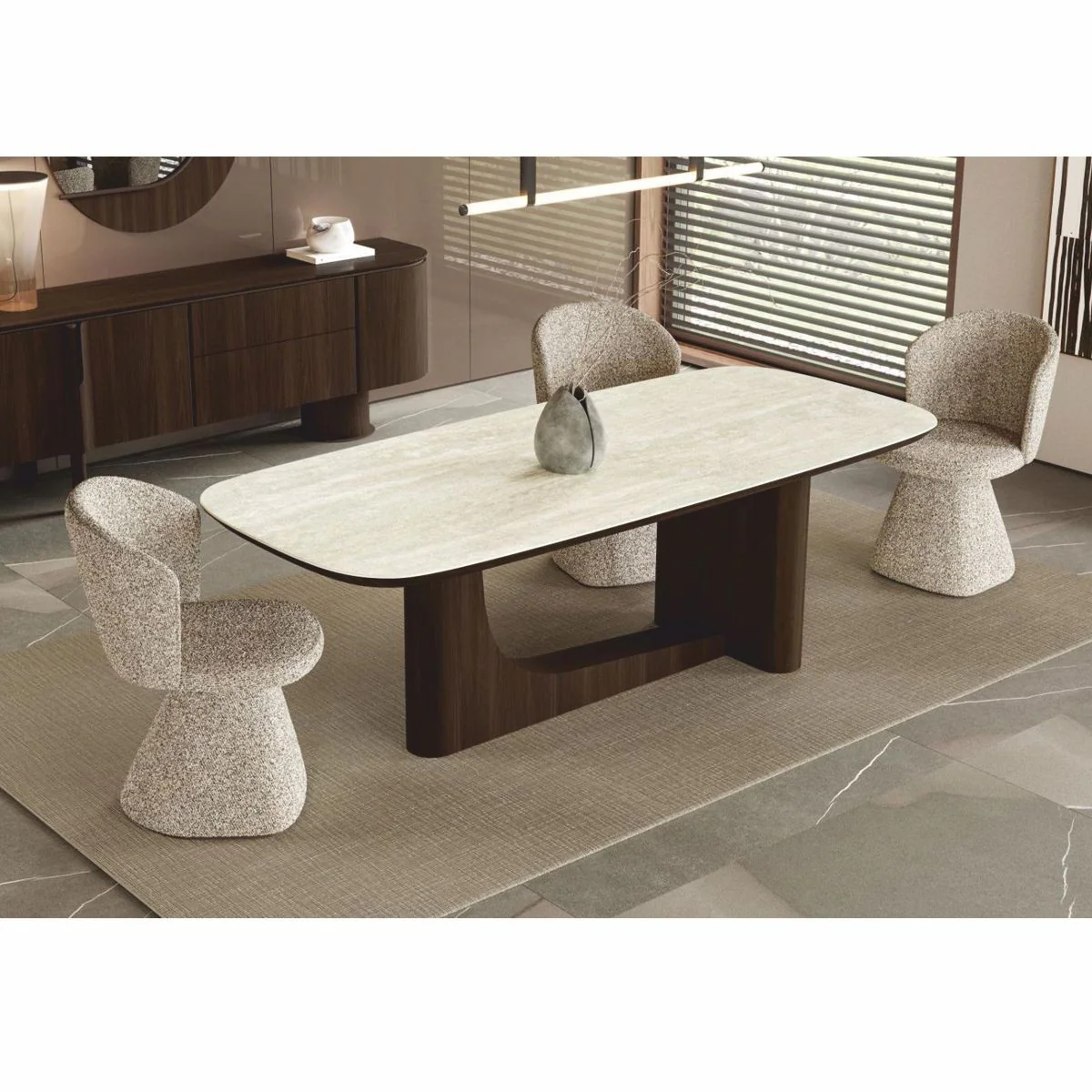 Luxury dining room set - 1 dining table with ceramic table top and 6 dining room chairs