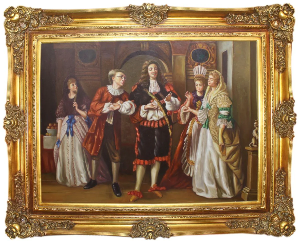 Baroque oil painting His Lordship Multicolored / Gold 160 x 10 x H. 130 cm - Hand-painted painting with a magnificent frame in the Baroque style - Baroque wall decoration