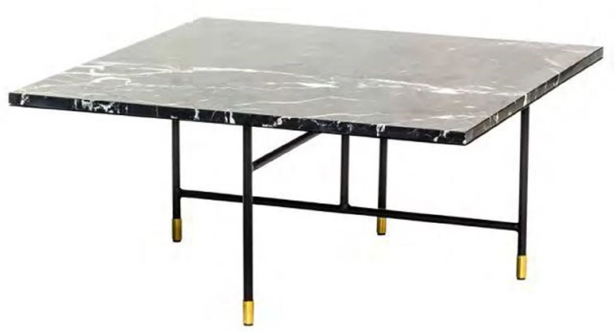 Luxury coffee table black / brass 80 x 80 x H. 37 cm - Modern living room table with marble top and metal frame - Luxury living room furniture