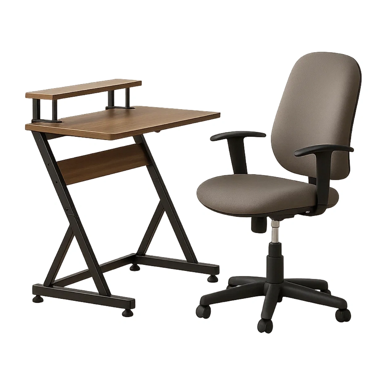 Computertisch, Holz und Metall, braun und schwarz, kompakt mit Ablagefach und Drehstuhl, 110 x 50 x 90 cm, Büro und Zuhause - AV6DzK73fa0p