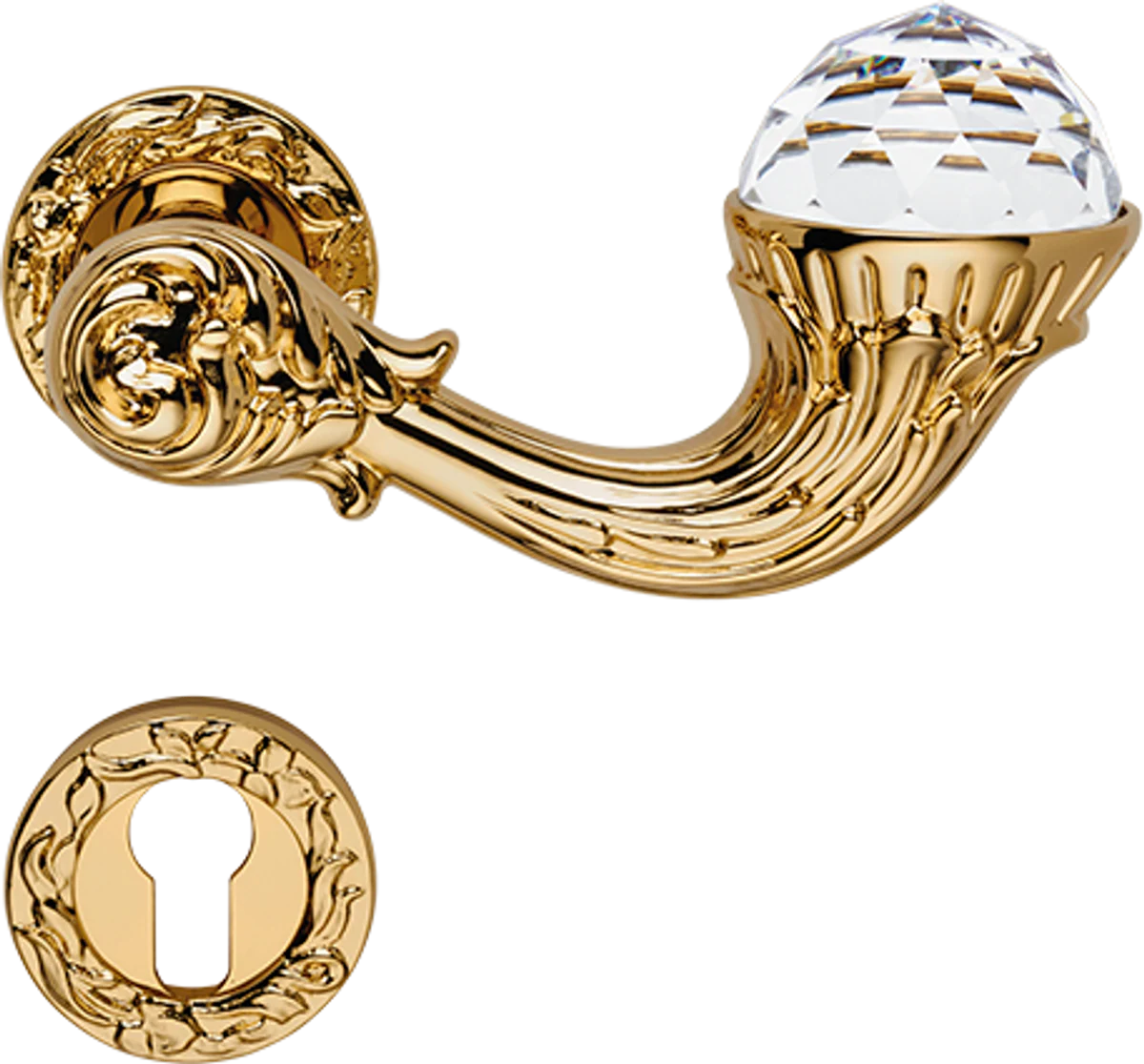 Luxury Art Nouveau door handle / door handle set with Swarovski crystal glass gold 15 x H. 5.3 cm - luxury quality made in Italy