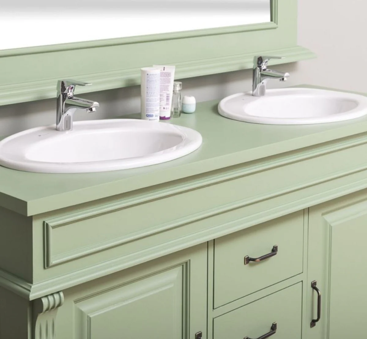 Country house style bathroom set light green - 1 double washbasin & 1 wall mirror - country house style bathroom furniture