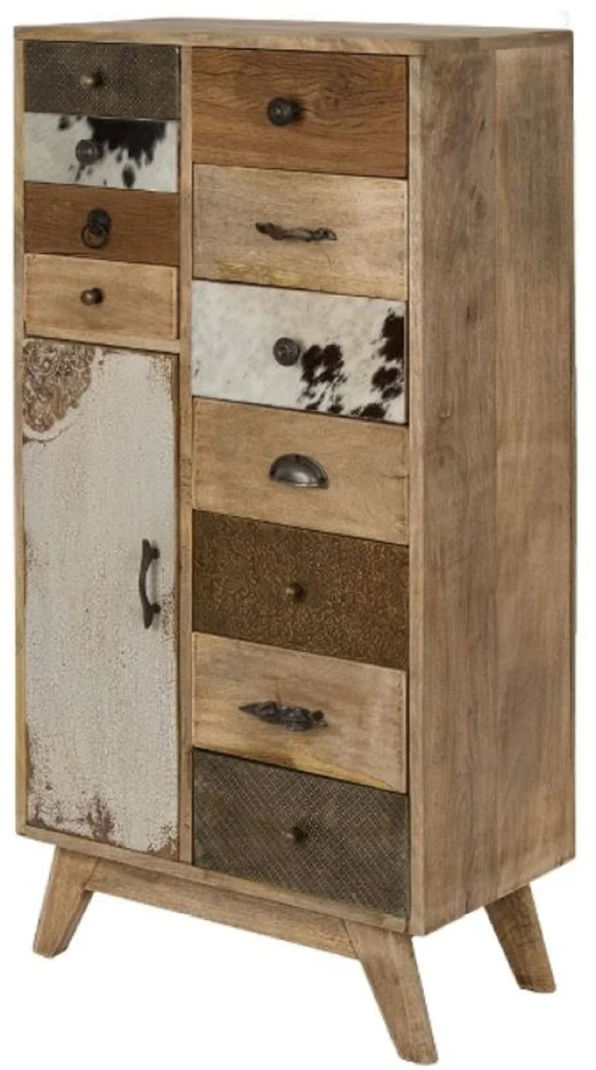 Country house style chest of drawers natural colors / multicolored 55 x 30 x H. 110 cm - country house style cabinet with door and 11 drawers
