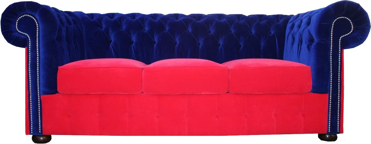 Chesterfield 3-seater sofa in blue-red 200 x 90 x H. 78 cm - luxury quality