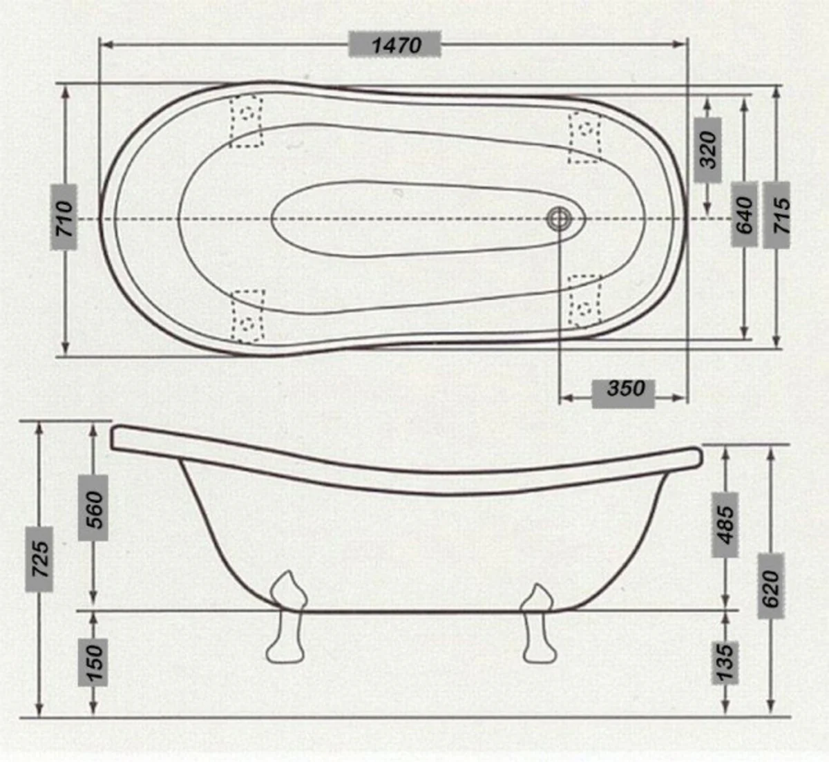 Freestanding luxury bathtub Art Nouveau Roma light blue/white/old gold 1470mm - Baroque bathroom - Mod1