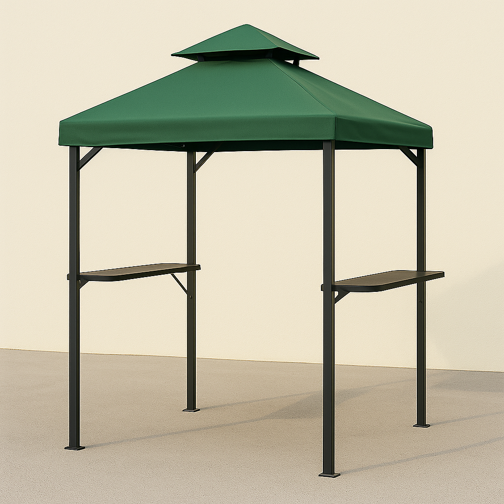 Grillpavillon aus grünem Stahl und Polyester für den Außenbereich, 240 x 150 x 255 cm