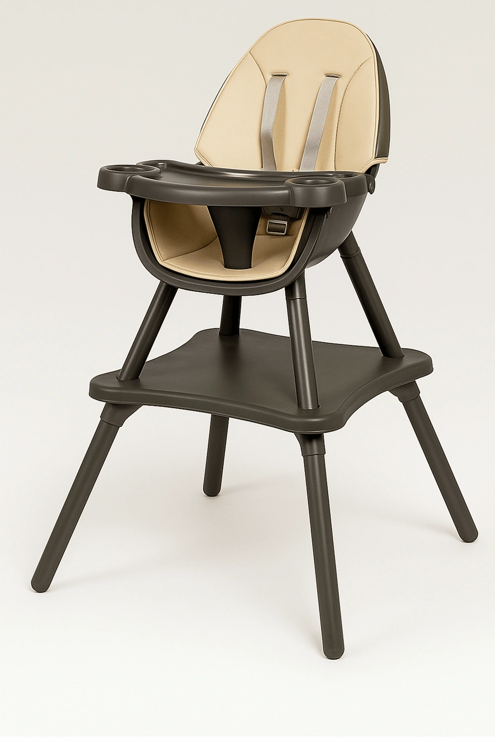 Hochstühle, Essstühle mit abnehmbarem Tablett und Holzrahmen, 5-Punkt-Sicherheitsgurt, beige und hellbraun, geeignet für Kinder von 6 bis 36 Monaten