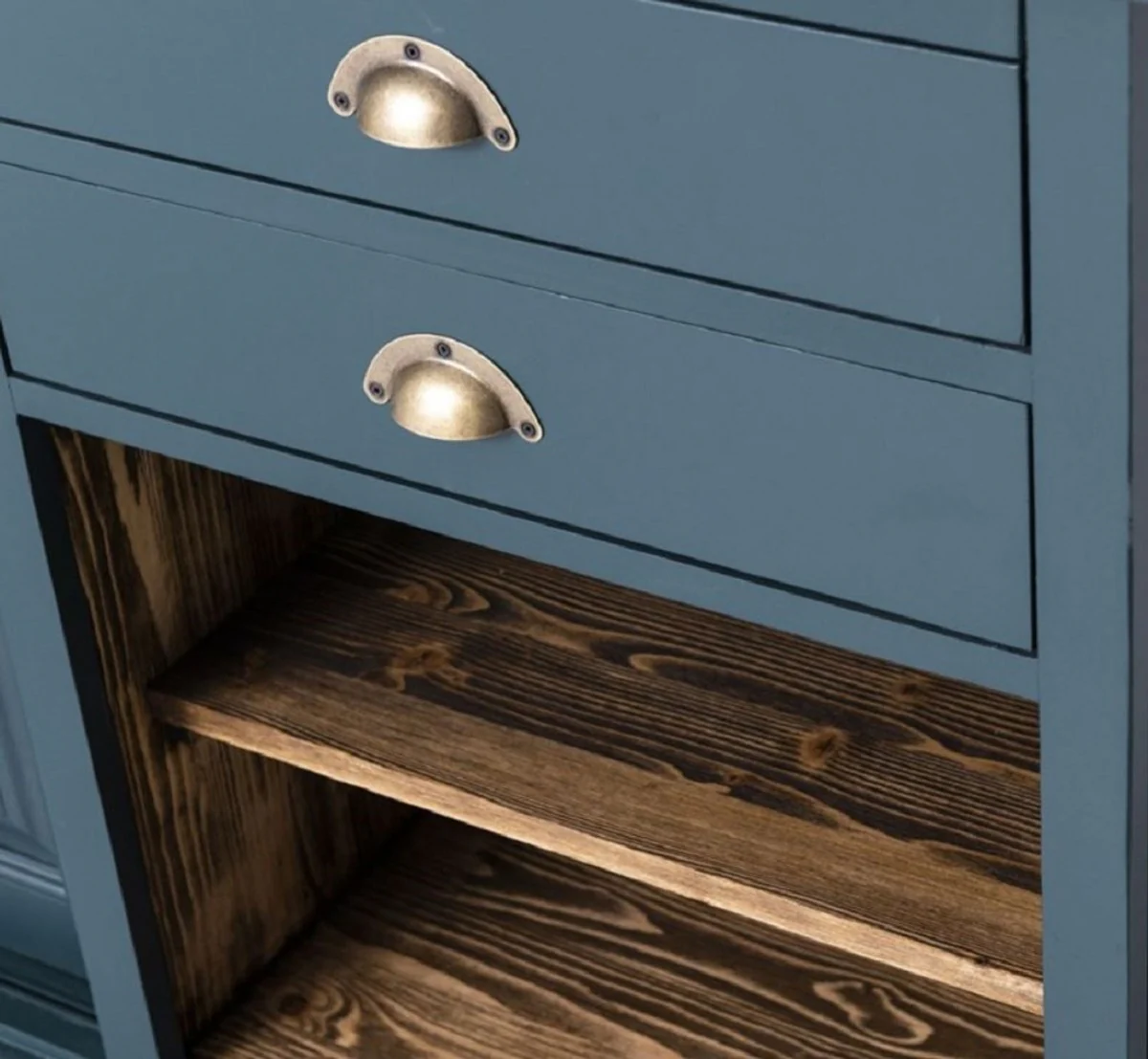 Country house style bar cabinet blue / dark brown 240 x 50 x H. 210 cm - Solid wood wine cabinet in country house style - Country house style furniture - Bar furniture in country house style - Country house style furnishings