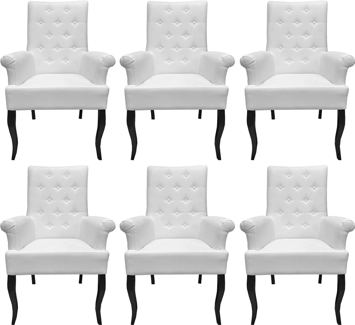 Chesterfield Neo Baroque Dining Chair Set of 6 White / Black - Faux Leather Chairs with Armrests - Baroque Furniture