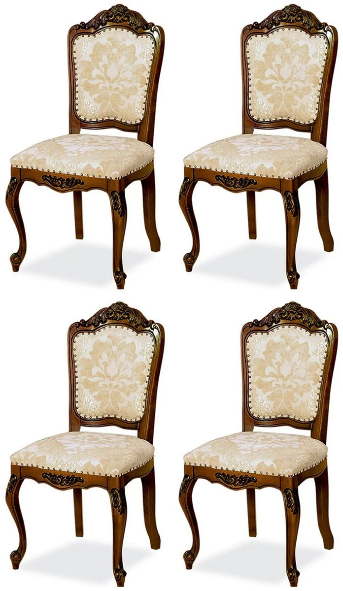 Luxury Baroque Dining Room Chair Set of 4 Beige / Brown H. 103 cm - Baroque Dining Room Furniture