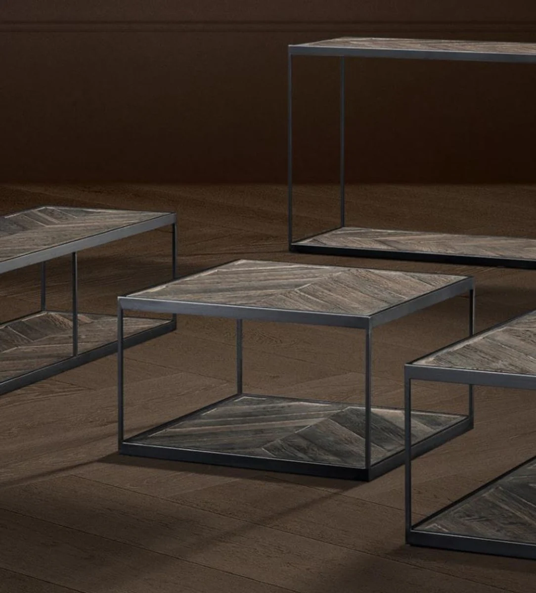 Designer side table made of galvanized steel and weathered oak - luxury collection