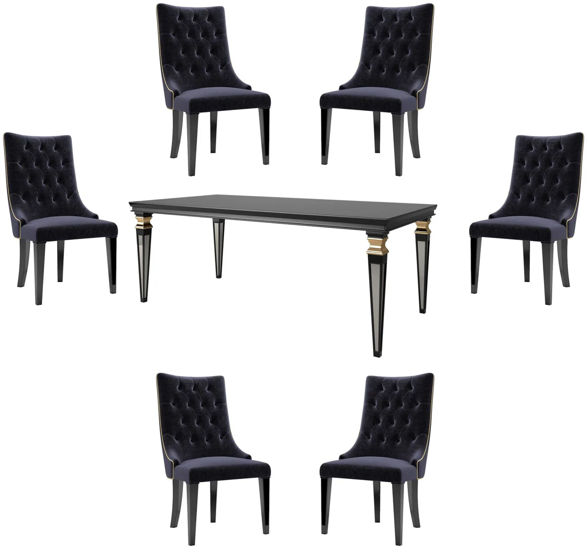 Luxury Baroque Dining Room Set Purple / Black / Gold - 1 Dining Room Table & 6 Dining Chairs - Dining Room Furniture in Baroque Style - Luxury Quality - Noble & Magnificent