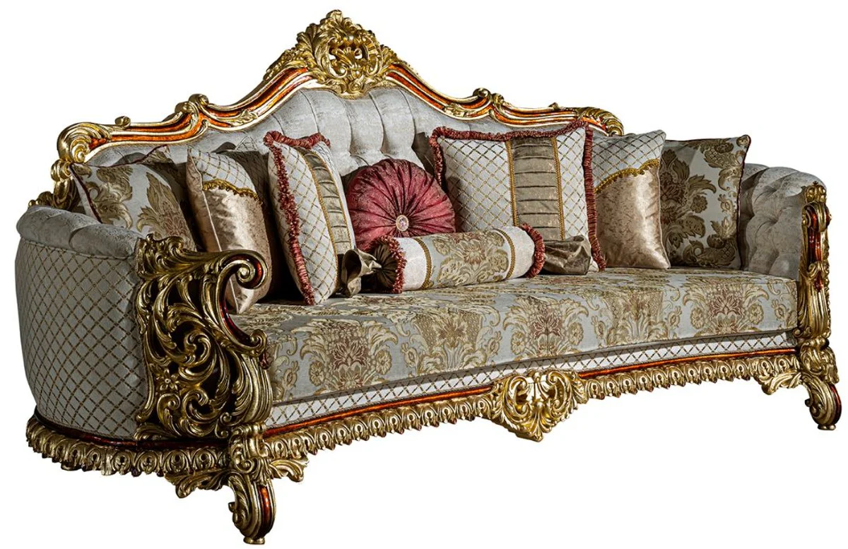 Luxury Baroque Living Room Set Gray / Red / Gold - 2 Sofas & 2 Armchairs & 1 Coffee Table - Living Room Furniture in Baroque Style - Noble & Magnificent