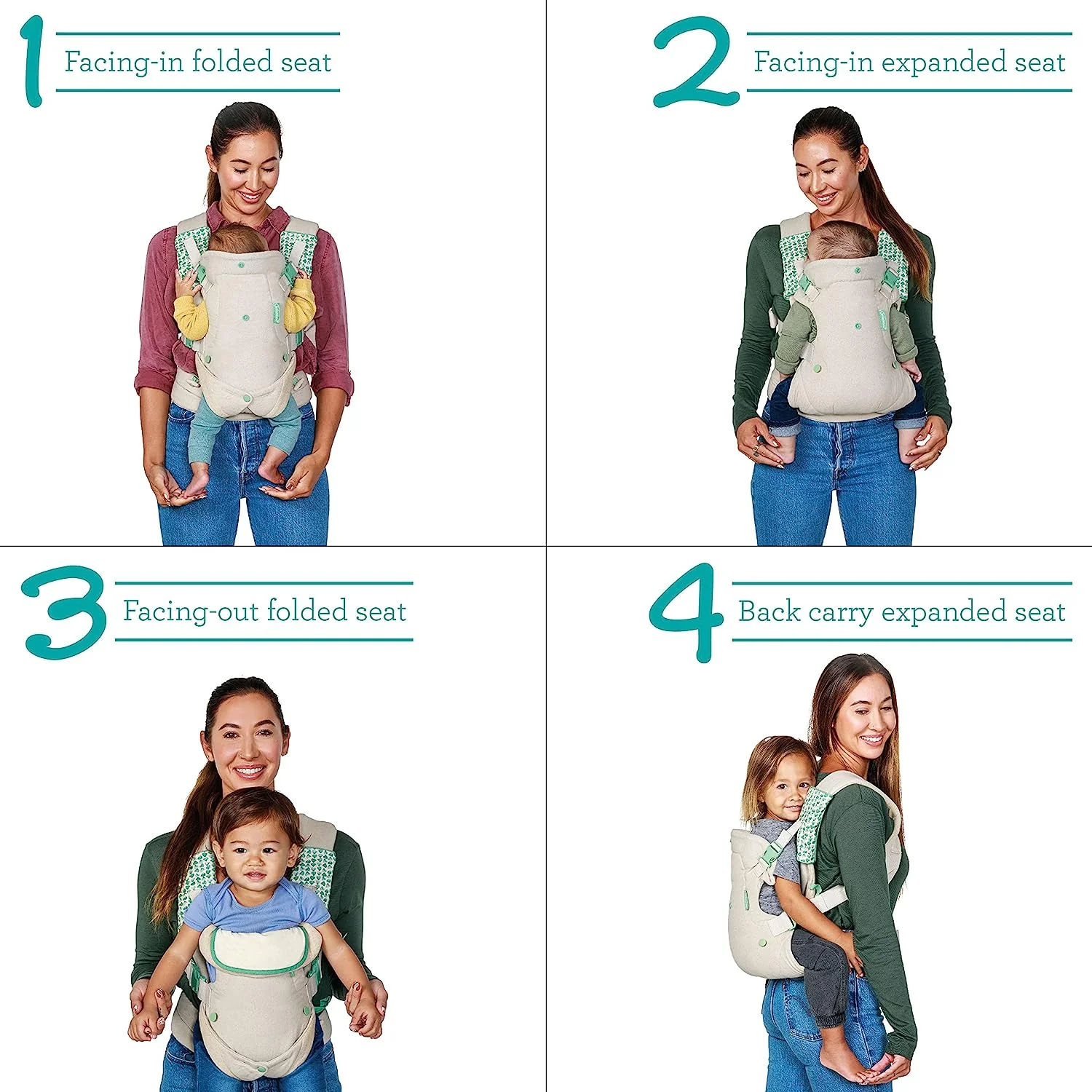 Fortschrittliche 4-in-1-Trage – Ergonomisch, umwandelbar, mit der Vorderseite nach innen und nach außen gerichtet, auf der Vorder- und Rückseite für Neugeborene und ältere Babys mit einem Gewicht von 3,6 bis 15,6 kg