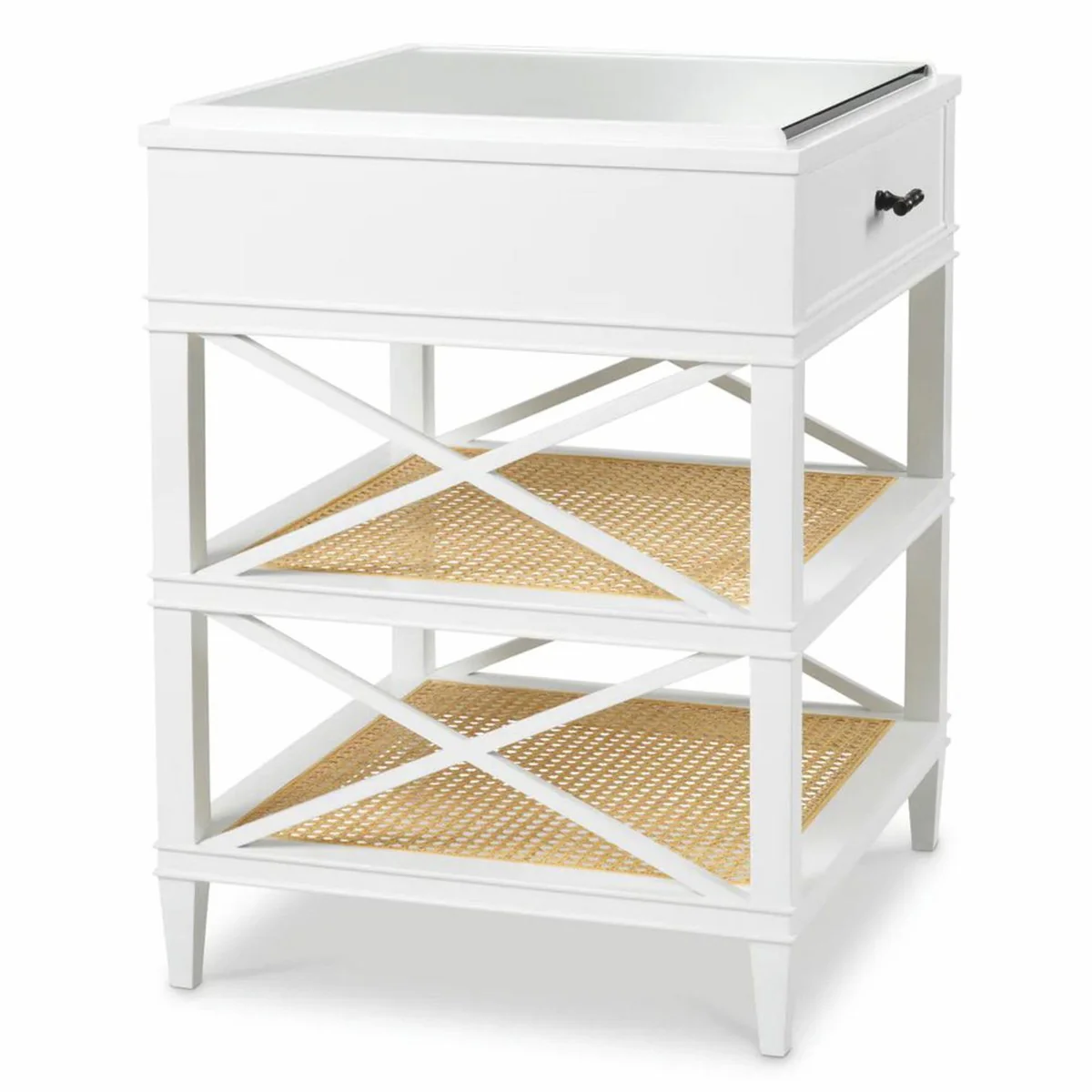 Luxury mahogany side table with drawer and glass top H. 76 cm