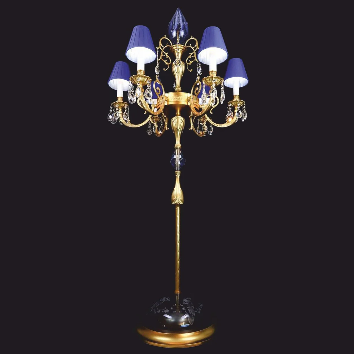 Luxury Baroque crystal floor lamp gold / blue Ø 72 x H. 177 cm