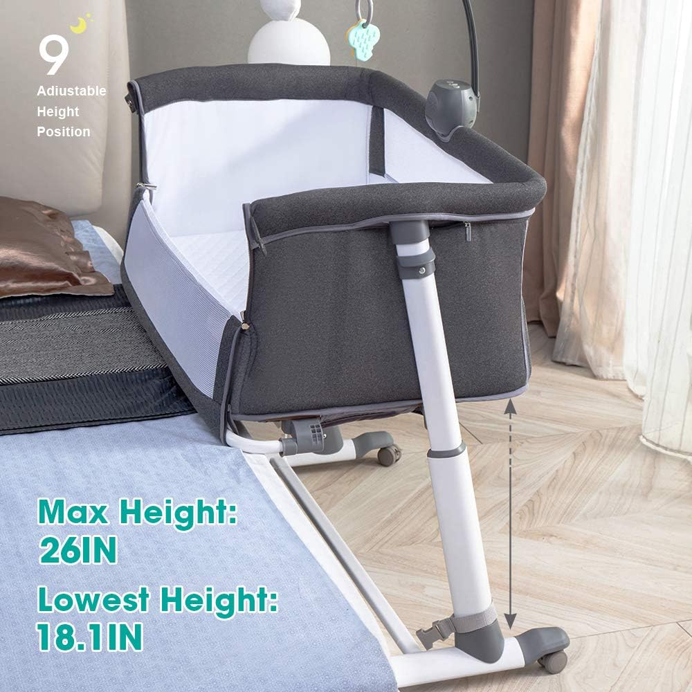 Baby-Nachtbett-Babywiege, bestes Bettbett für Neugeborene, tragbarer Schlafwagen für sichereres gemeinsames Schlafen, Bettbett plus Hängefigur, Musik und eingebaute Räder – Mädchen, Jungen, Unisex