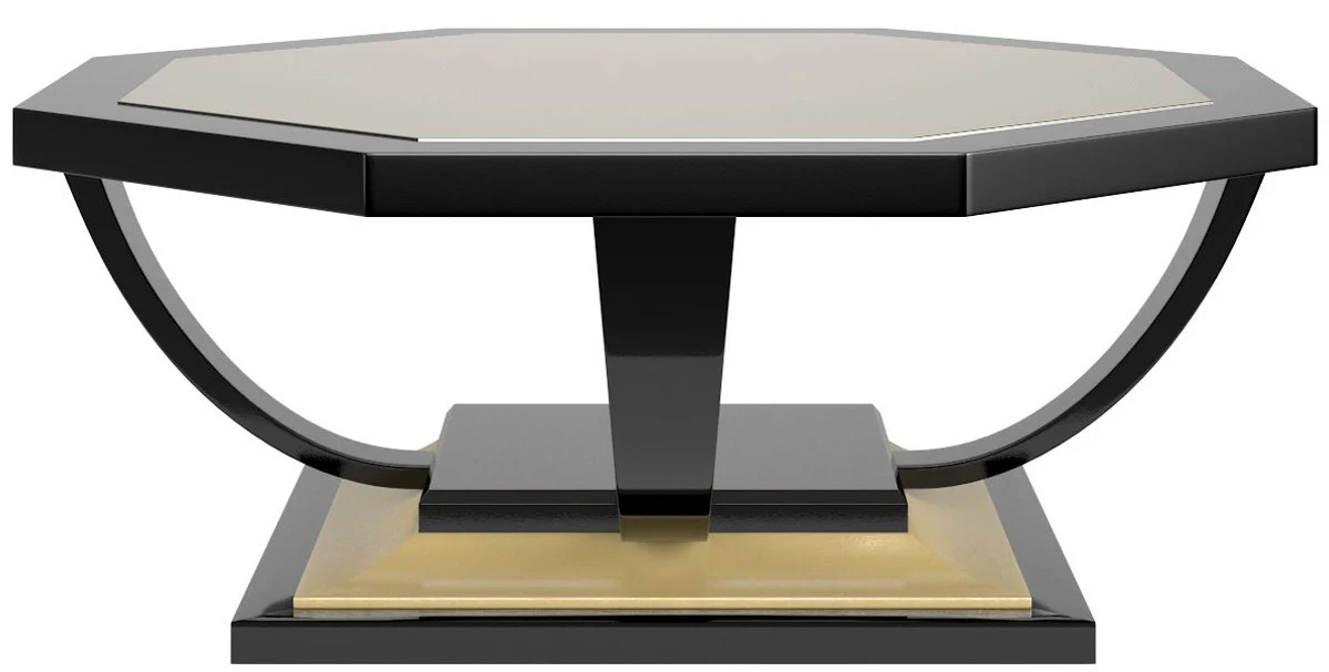 Luxury Art Deco coffee table black / gold 130 x 130 x H. 45 cm - Elegant octagonal living room table in baroque style - Baroque furniture