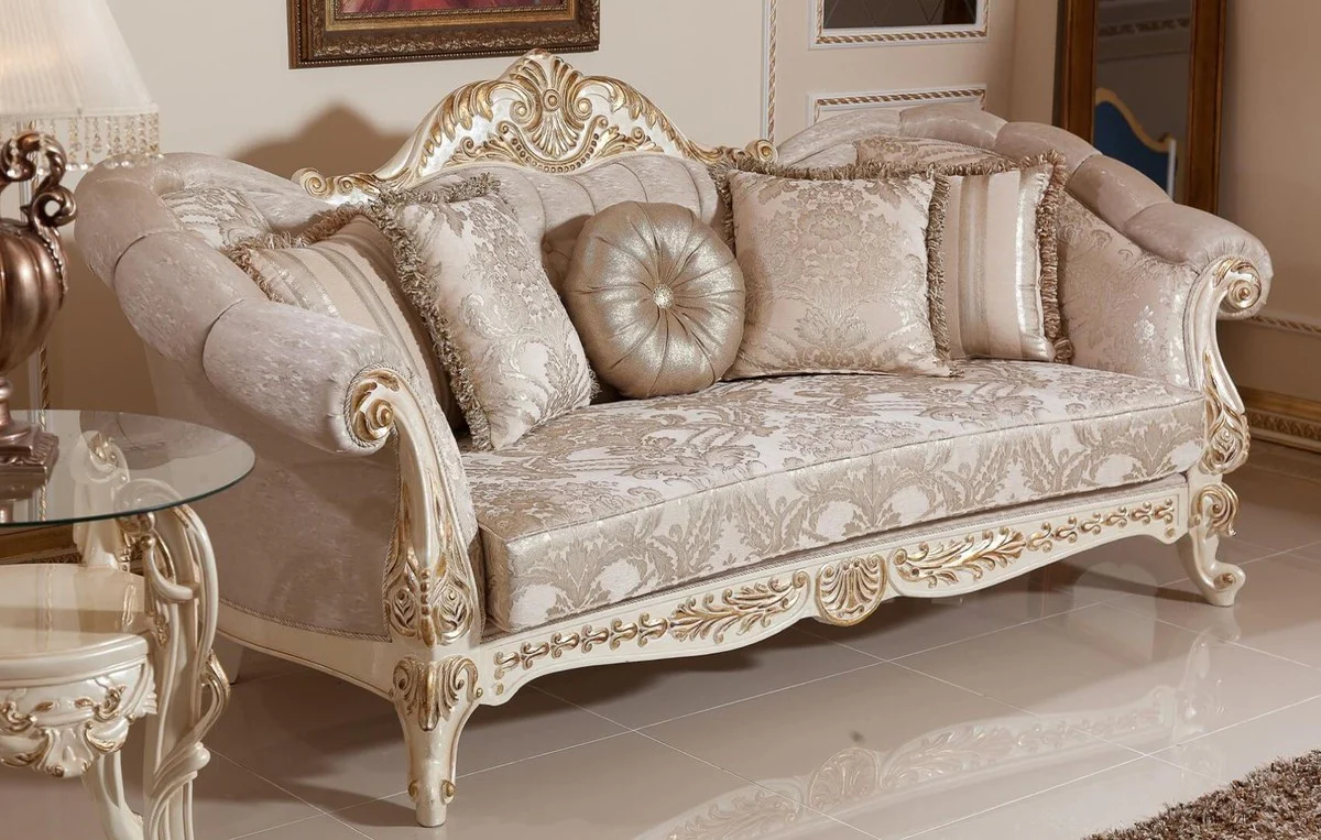 Luxus Barock Wohnzimmer Set Grau / Silber / Weiß / Gold - 2 Barock Sofas & 2 Barock Sessel & 1 Barock Couchtisch - Wohnzimmer Möbel im Barockstil - Barock Möbel - Barock Einrichtung