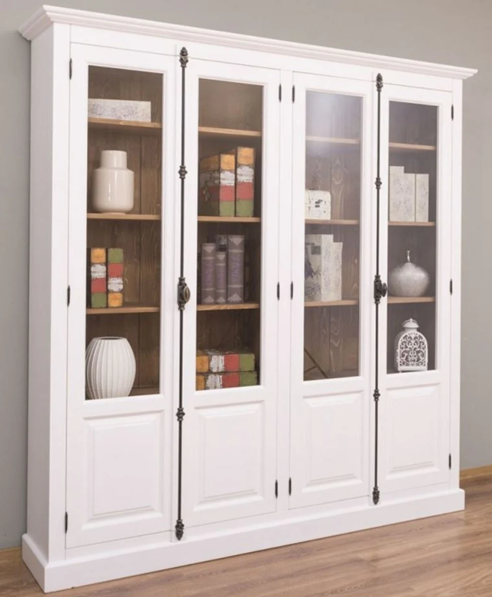 Country house style display cabinet white / brown 205 x 40 x H. 210 cm - solid wood cabinet - living room cabinet - display cabinet - country house style furniture