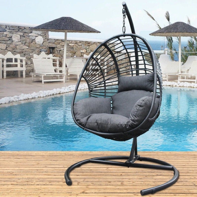 Hammock Wicker Swing Egg Chair Outdoor Backyard oder Indoor mit Stand Rain Cover enthalten