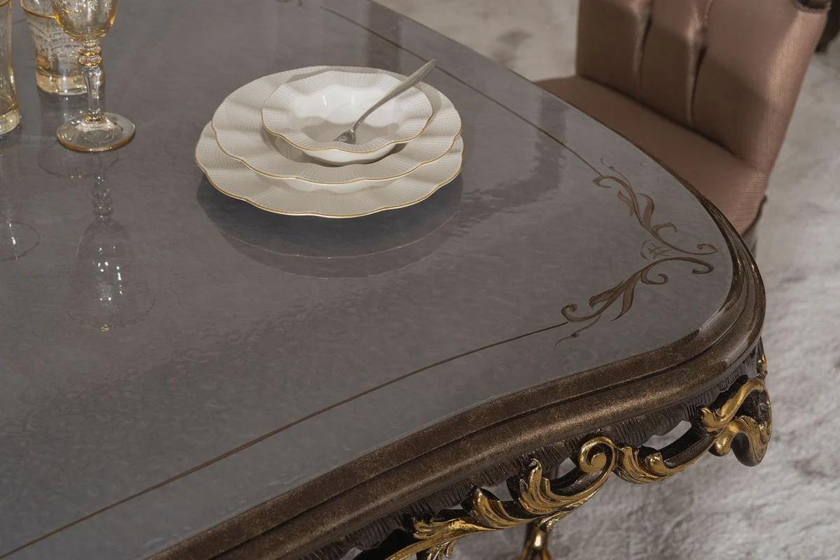 Luxury baroque dining table gray / brown / gold - magnificent baroque style kitchen table - luxury dining room furniture in baroque style - baroque dining room furniture - baroque furnishings