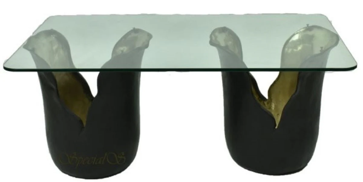 Designer coffee table black / gold 120 x 75 x H. 53 cm - living room table with glass top - designer furniture