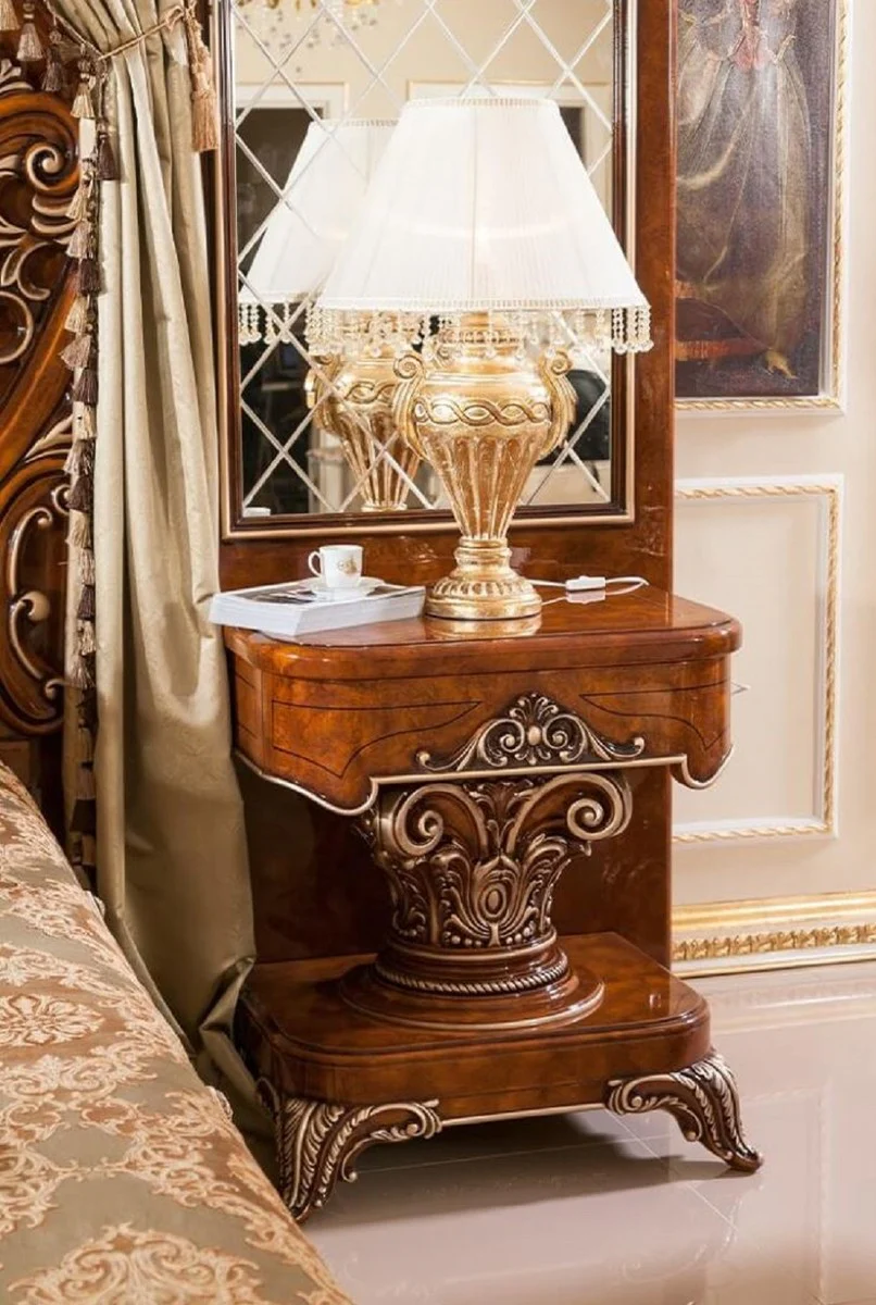 Luxury baroque bedroom set gold / brown / bronze colors - 1 double bed with headboard and back wall & 2 bedside chests - bedroom furniture in baroque style - noble and magnificent