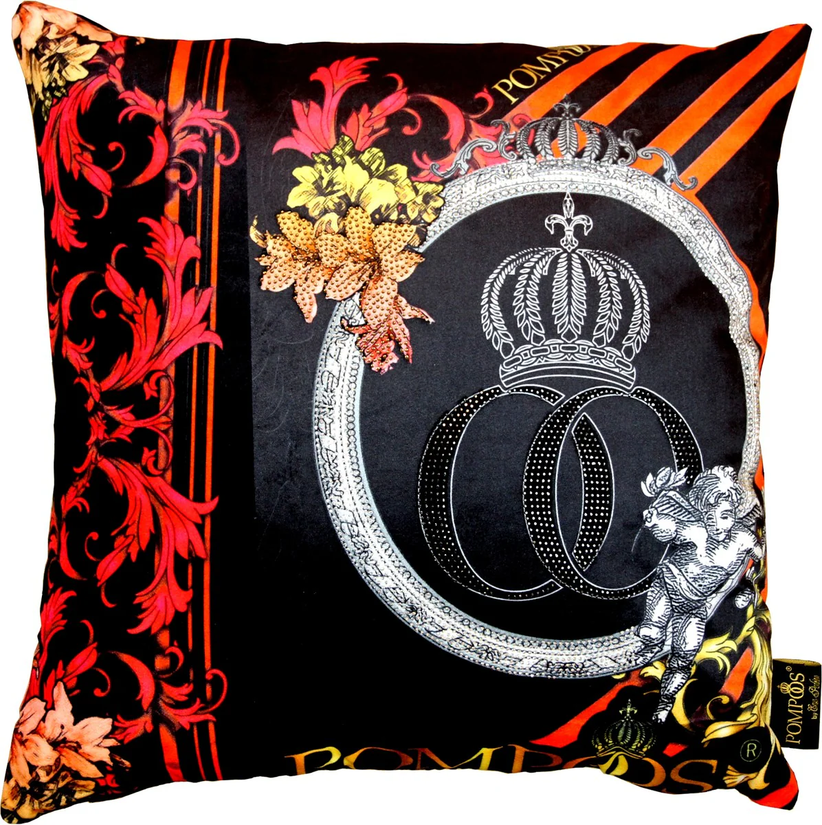 Harald Glööckler Designer Decorative Cushion Pompöös by with Glitter Stones Red / Black - Art Collection -