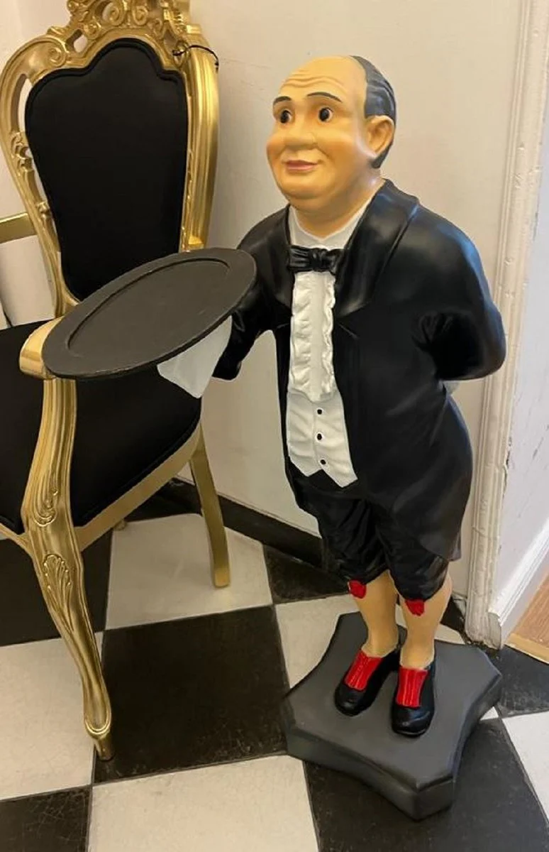 Luxus Deko Figur Buttler Mehrfarbig 36 x 44 x H. 94 cm - Kunstharz Deko Skulptur - Deko Accessoires