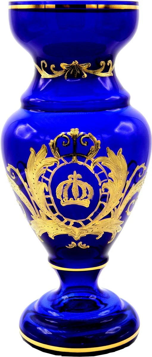 Pompöös by luxury trophy vase with 24 carat gold plating blue / gold Ø 14 x H. 30.5 cm - Pompöös flower vase designed by Harald Glööckler
