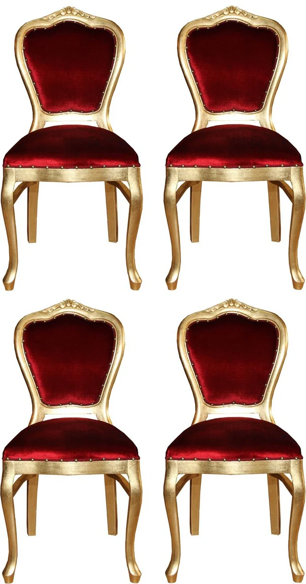 Luxury Baroque dining room set Bordeaux red / gold 45 x 46 x H. 99 cm - 4 handmade dining chairs - Baroque dining room furniture