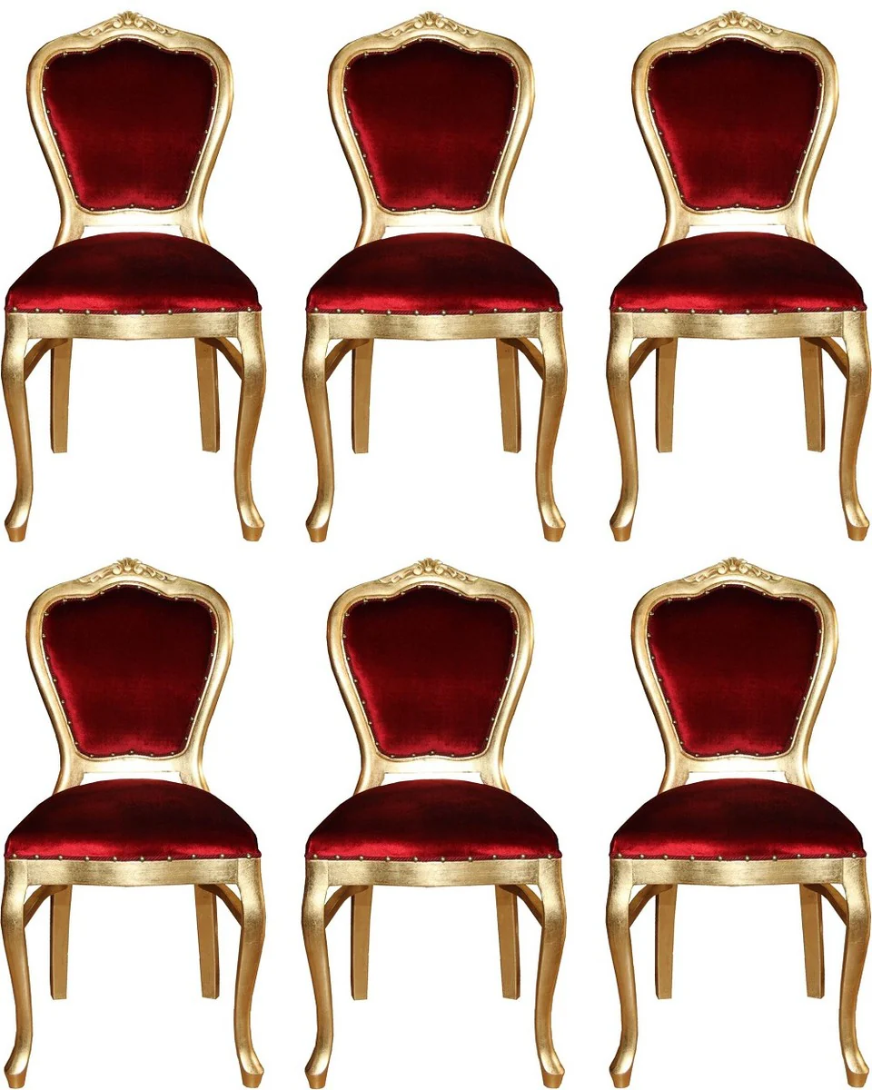 Luxury Baroque dining room set Bordeaux red / gold 45 x 46 x H. 99 cm - 6 handmade dining chairs - Baroque dining room furniture