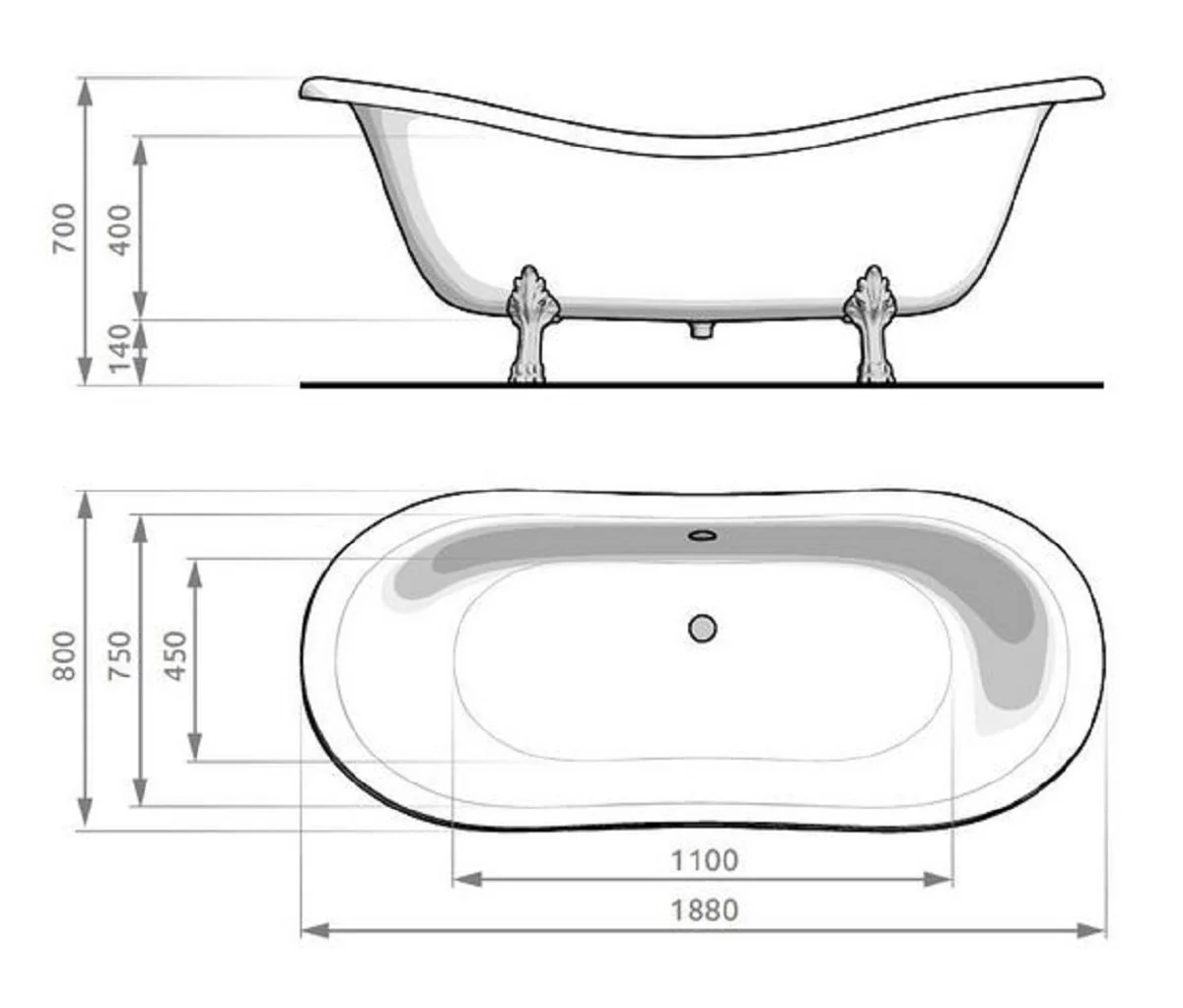 Art Nouveau bathtub black / white / silver 188 cm - Freestanding retro style bathtub