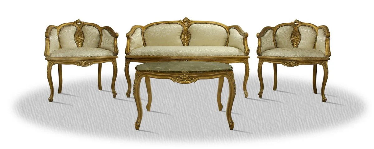 Baroque salon set with bench, 2 chairs and table - Baroque hotel furniture