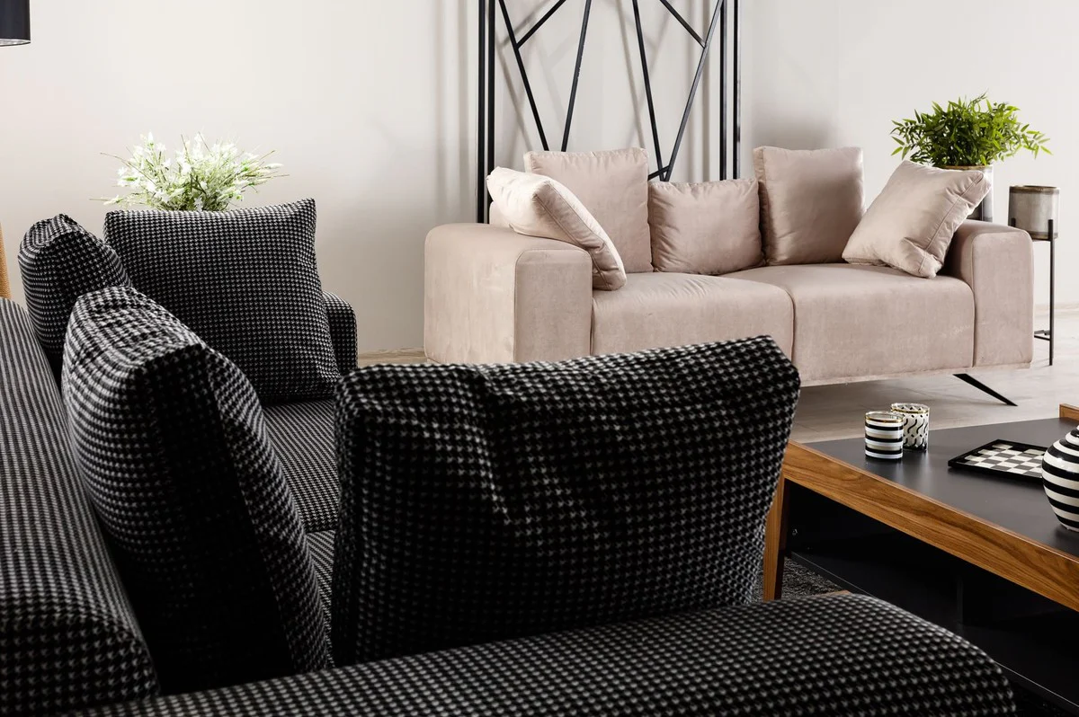 Luxury sofa black / white 253 x 96 x H. 87 cm - living room sofa - hotel sofa - living room furniture - living room furniture - hotel furniture - luxury furniture - luxury furniture