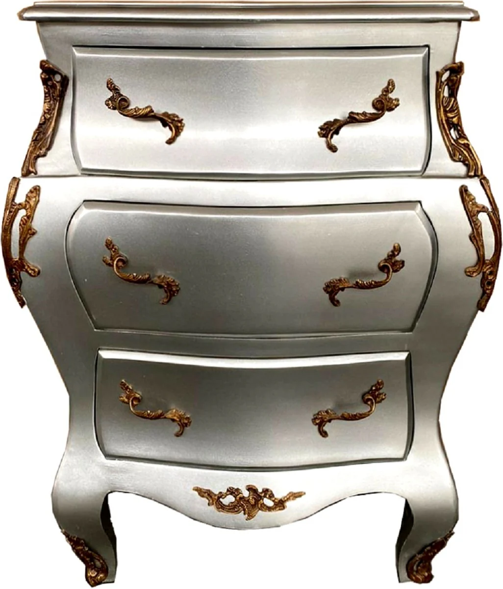 Baroque chest of drawers silver / brass colored - Handcrafted solid wood chest of drawers with 3 drawers - Baroque furniture