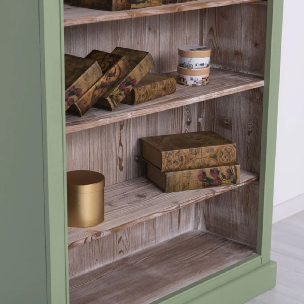 Country house style bookcase green / natural colors 110 x 39 x H. 210 cm - solid wood cabinet - shelf cabinet - living room cabinet - office cabinet - country house style furniture