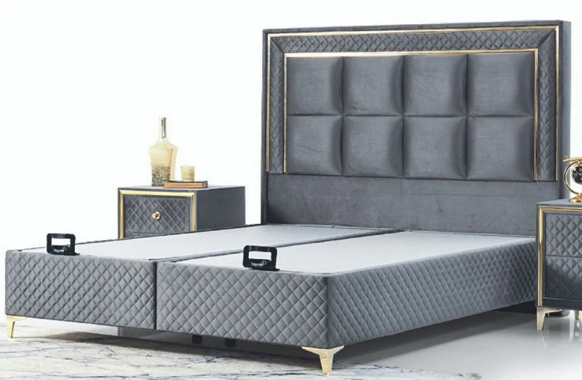 Luxury Double Bed Gray / Gold - Modern Solid Wood Bed - Modern Bedroom & Hotel Furniture - Luxury Collection